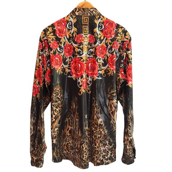 Vassari Rose & Animal Print Long Sleeve Button Down Shirt - size XL - Picture 6 of 6